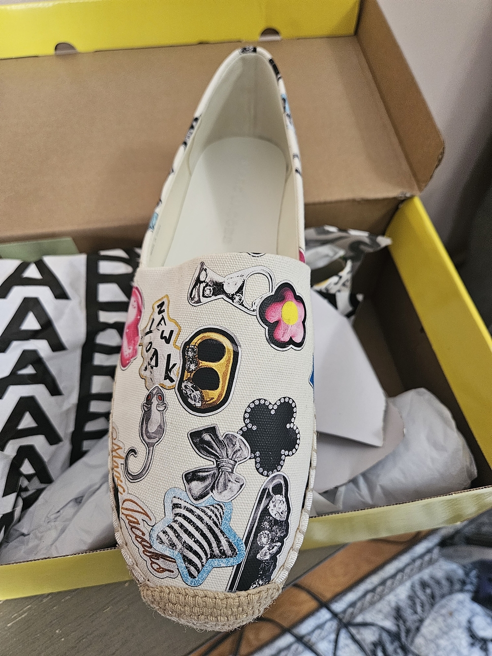 Marc Jacobs Cream Canvas Espadrille with Multicolor Graphic Patches